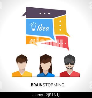 Brainstorming concept with business people avatars and speech bubbles with idea symbol vector illustration Stock Vector