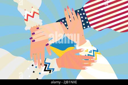 Women's hands. Friendly countries. Help to Ukraine Stock Vector