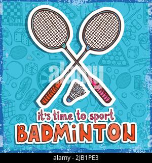 Badminton raquet and shuttlecock sketch poster with sport and board games on background vector illustration Stock Vector