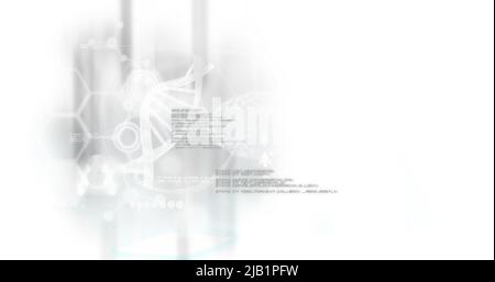 Image of scientific data processing over dna strand spinning Stock Photo