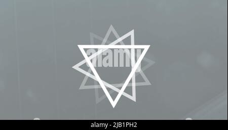 Image of triangles and dna strand spinning with data processing Stock Photo