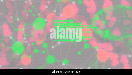 Image of scientific data processing over dna strand spinning Stock Photo