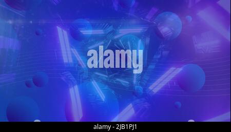 Image of blue spots over digital tunnel Stock Photo