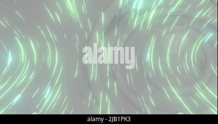 Image of light trails over white circles Stock Photo