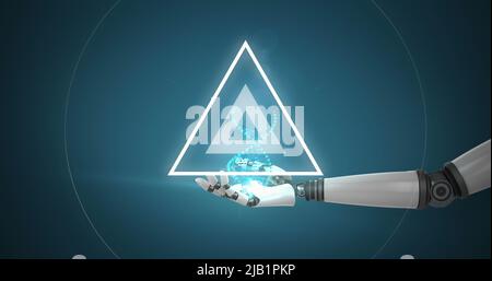 Image of triangle and dna strand spinning over robot's arm Stock Photo