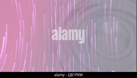 Image of light trails over white circles Stock Photo