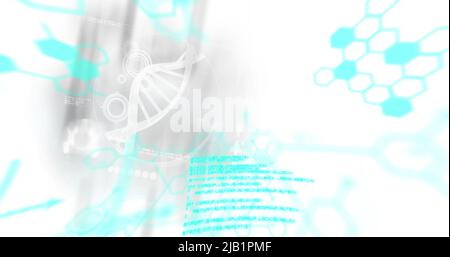 Image of dna strand over data processing Stock Photo