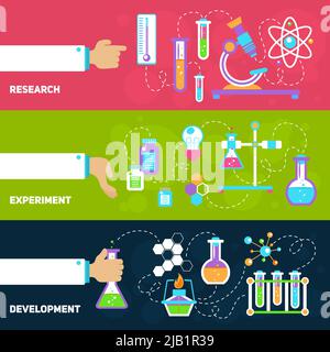 Chemistry decorative horizontal banners set with research experiment development isolated vector illustration Stock Vector