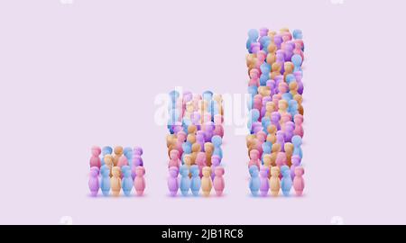 People crowd in form of growing chart. Statistic concept. Vector illustration Stock Vector