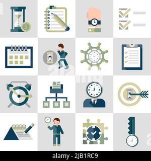 Time management leadership training businessman running icons set isolated vector illustration Stock Vector