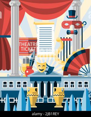 Theatre acting and theatrical play concept with decorative icons set vector illustration Stock Vector