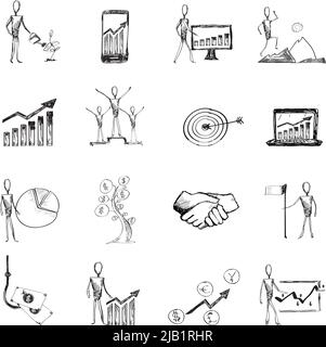Sketch business organization management process people icons set isolated vector illustration Stock Vector