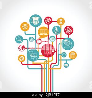 Online education tree concept with e-learning training resources icons vector illustration Stock Vector