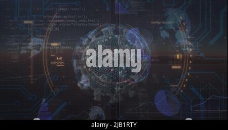Image of scope scanning and virus cell over brain Stock Photo