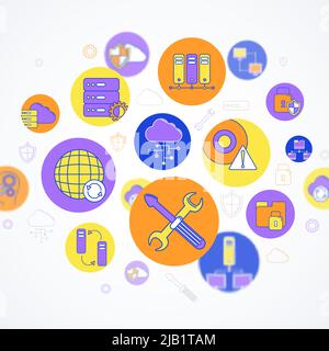 Network and server concept with data storage decorative icons set vector illustration Stock Vector