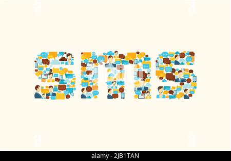 Chat speech bubbles communication icons flat set in sms lettering shape vector illustration Stock Vector