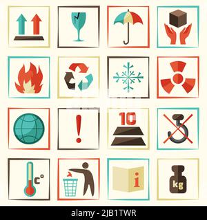 Packing symbols delivery and shipping protect icons set isolated vector illustration Stock Vector