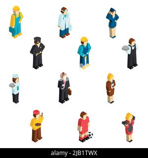 Avatar profession isometric set with engineer handyman football player isolated vector illustration Stock Vector