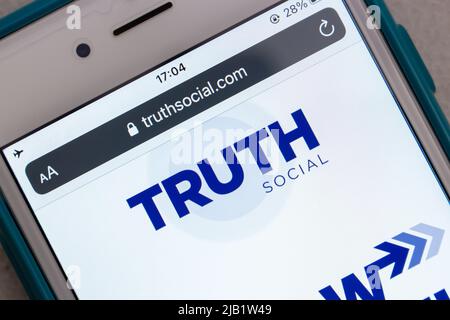 Kumamoto, JAPAN - Oct 25 2021 : Logo of TRUTH Social, a proposed SNS platform to be launched by Trump Media & Technology Group (TMTG), on iPhone Stock Photo