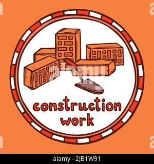 Architect project building construction site circle pictogram poster print  with mason trowel abstract sketch vector illustration Stock Vector