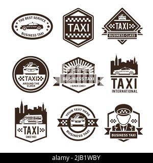 Taxi international public auto car transportation service black label set vector illustration Stock Vector