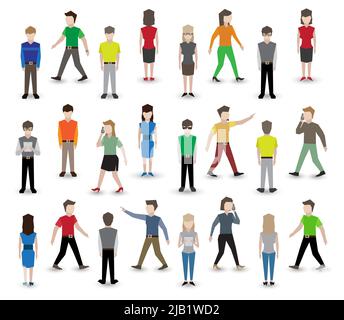 People male and female pixel avatar group decorative icons set isolated vector illustration Stock Vector