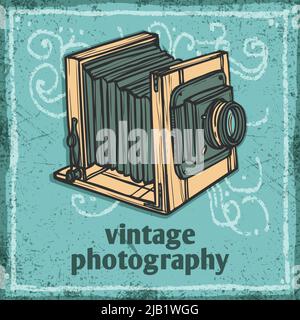 Retro photo camera vintage photography sketch poster vector illustration Stock Vector