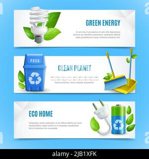Ecology realistic paper banners with place for text and design compositions on theme green energy clean planet and eco home vector illustration Stock Vector