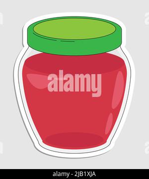 Packaged jar of jam or compote in doodle style. Hand drawn cartoon icon with stroke. Cartoon vector sticker isolated on white background Stock Vector