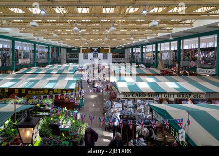 Shrewsbury Market Hall, a indoor market in the centre of the town. England, UK. Stock Photo