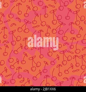 seamless pattern hand drawn doodle cherry berries. Stock Vector