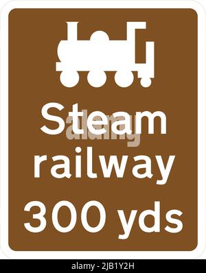 Steam Railway, Brown tourist and leisure facility signing, Road signs in the United Kingdom Stock Vector