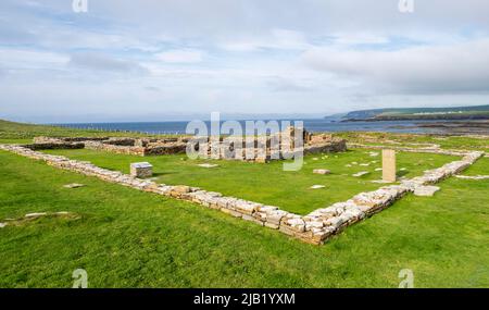 Ancient Pictish and Norse settlements on The Brough of Birsay Island, Birsay, Mainland, Orkney Islands, Scotland. Stock Photo