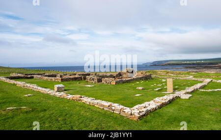 Ancient Pictish and Norse settlements on The Brough of Birsay Island, Birsay, Mainland, Orkney Islands, Scotland. Stock Photo