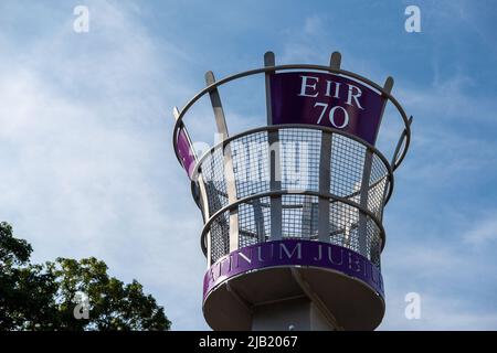 Windsor, Berkshire, UK. 2nd June, 2022. A big purple beacon is place on the Long Walk in Windsor. The beacon and thousands of them across the UK will be lit tonight to mark the occasion of Her Majesty the Queen's Platinum Jubilee. Credit: Maureen McLean/Alamy Live News Stock Photo