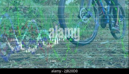 Financial data processing against man cycling Stock Photo