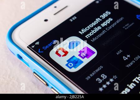 Kumamoto, JAPAN - Jan 20 2022 : Microsoft 365 mobile apps in App Store on iPhone. Microsoft 365 (formerly Office 365) is a subscription by Microsoft Stock Photo