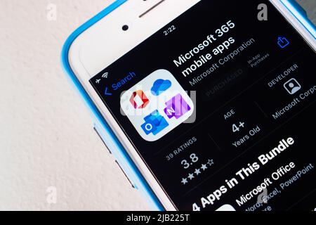 Kumamoto, JAPAN - Jan 20 2022 : Microsoft 365 mobile apps in App Store on iPhone. Microsoft 365 (formerly Office 365) is a subscription by Microsoft Stock Photo