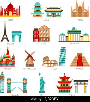 Travel icons set with world famous landmarks and buildings isolated vector illustration Stock Vector