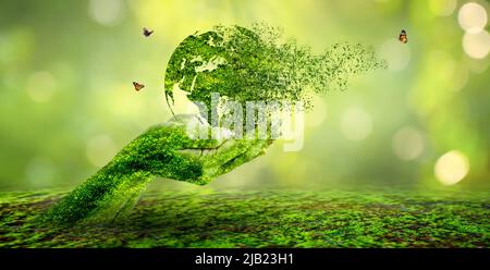 A world that is collapsing and disintegrating the concept of environmental conservation. Stock Photo