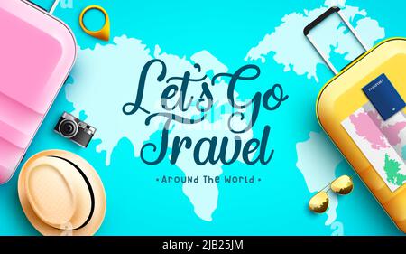 Premium Vector  Travel vector illustration. let's go travel text with  airplane, luggage bag and traveling elements