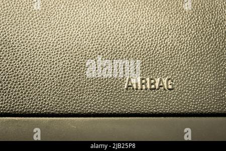 Passenger airbag on car console close up view Stock Photo