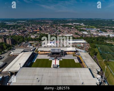 Vale Park Port Vale Football Club FC Robbie Williams Homecoming Home Coming Concert Aerial Drone Birdseye View Burslem Stoke on Trent Stock Photo