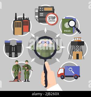 Flat design border guard stop control service concept on grey background vector illustration Stock Vector