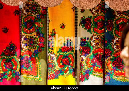 Vibrant colored hand painted kerchief texture background Stock Photo