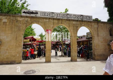 14 May 2022 Sanliurfa Turkey. Entrance of Dergah Bazaar at Sanliurfa Turkey Stock Photo