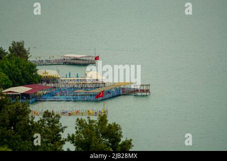 Seyhan River and Sevgi Adasi Love Island at Adana Turkey Stock Photo