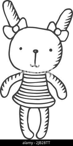 Sock animal toy. Cute textile bunny sketch Stock Vector