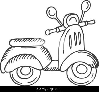 Motorcycle sketch. Hand drawn moped. Funny vehicle Stock Vector