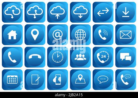Business icon set for web and mobile. Contact us Communication set. Square rounded 3D style vector illustration Stock Vector
